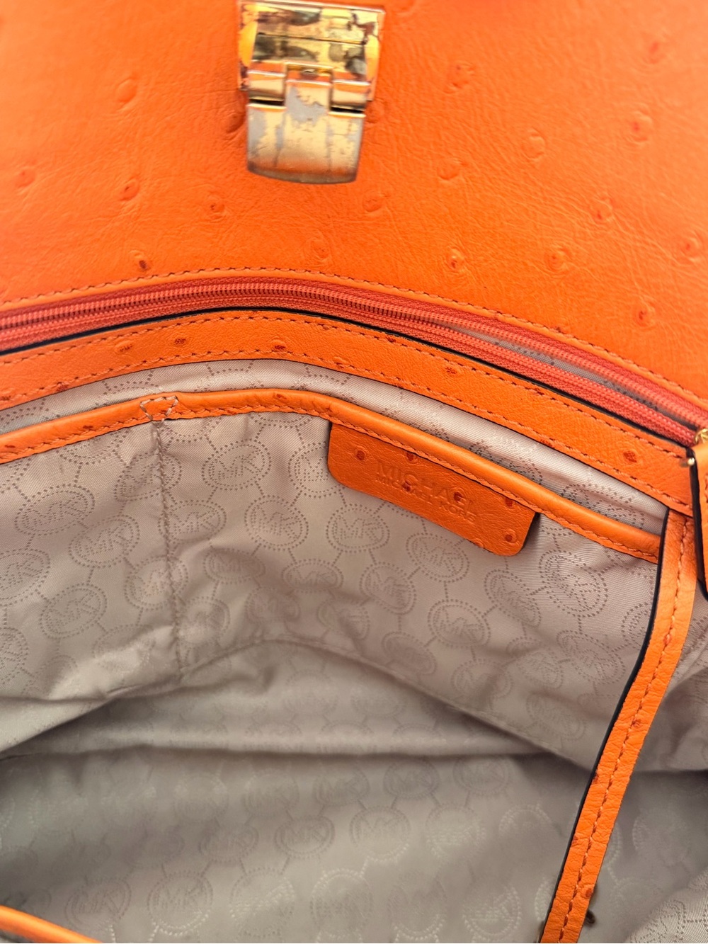 Michael Kors Astrid Bright Orange Leather Tote Satchel with MK Charm - Picture 10 of 10